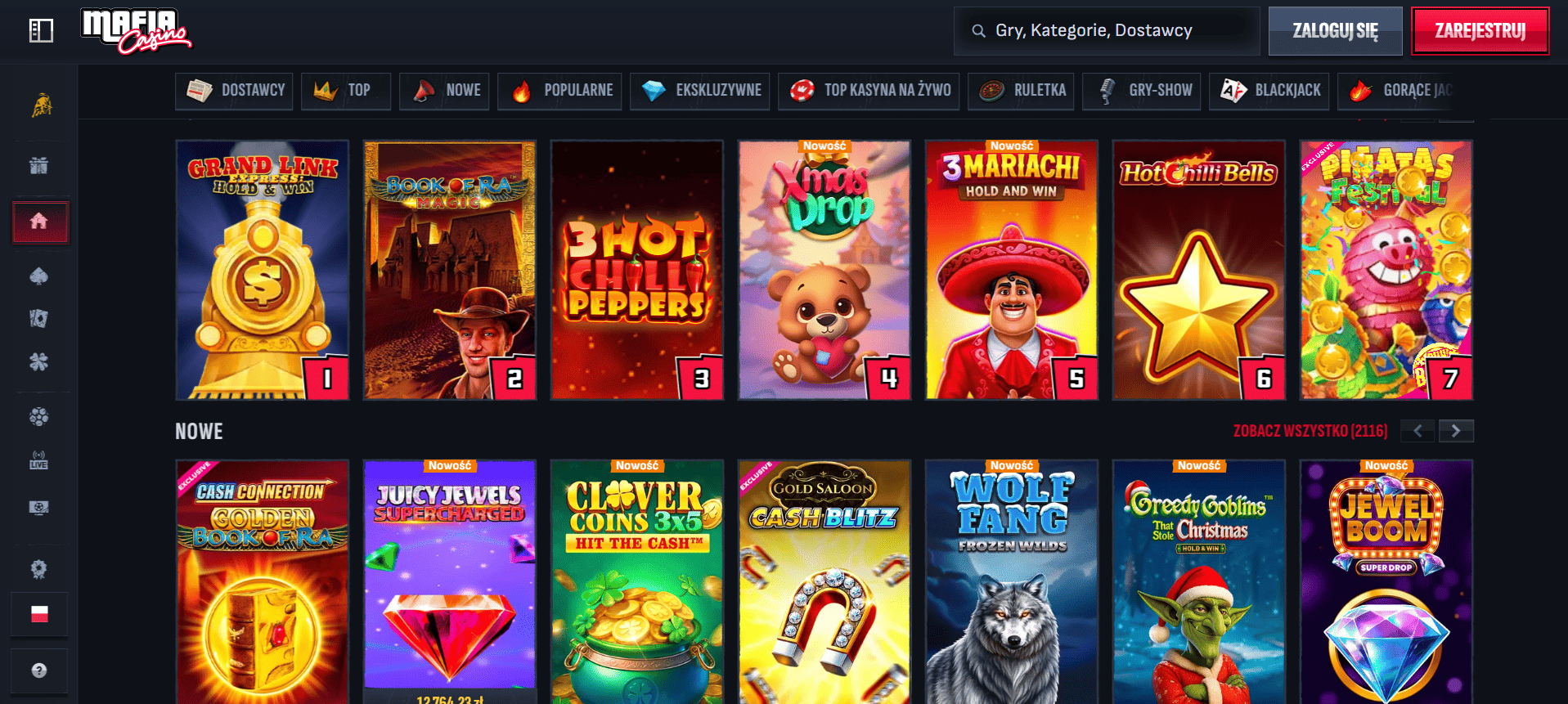 Kolekcja gier w Mafia Casino - sloty i kasyno na żywo